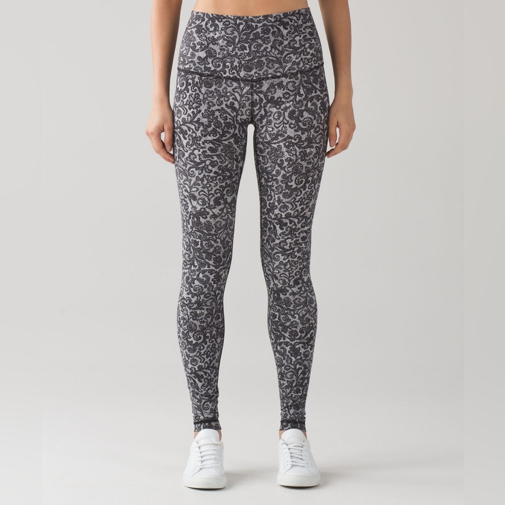 Lululemon Wunder Under Pant (Hi-Rise) Mini Cinder Lace White Black 💫 RARE STYLE